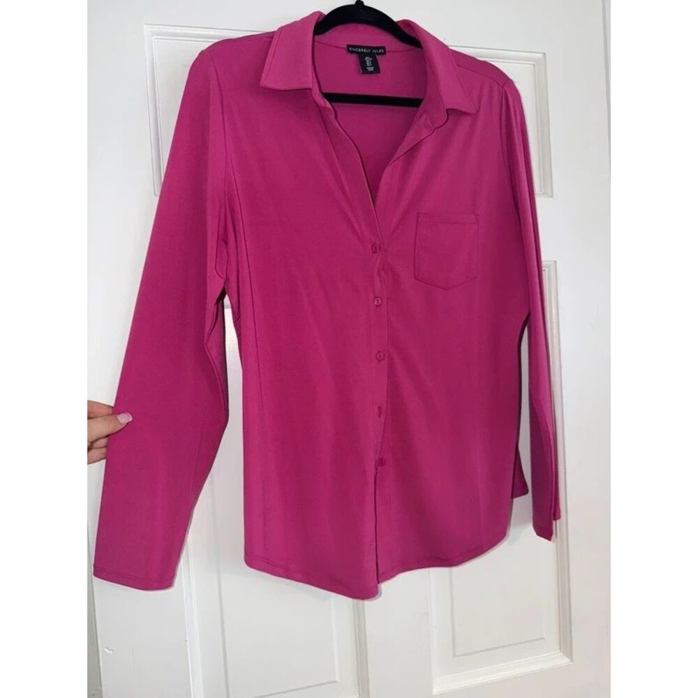 women’s sincerely jules pink business casual button down blouse